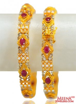 22 Kt Gold Ruby and Pearl Bangles ( Precious Stone Bangles )