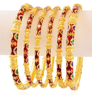 22k Meenakari Pipe Bangles Set  ( Set of Bangles )