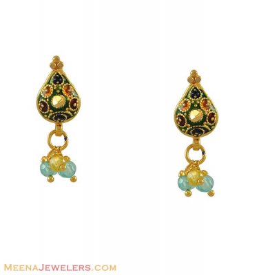 22k Earrings With Enamel Paint ( 22Kt Gold Fancy Earrings )