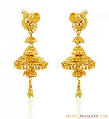 Layered Chandelier Gold Earrings ( 22Kt Gold Fancy Earrings )