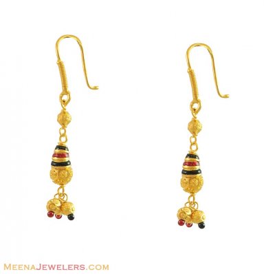 Fish Hook Meenakari Earrings (22K) ( 22Kt Gold Fancy Earrings )