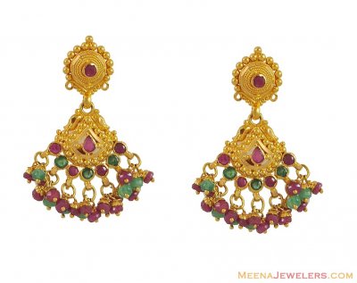 22Kt Earrings with Precious Stones ( Precious Stone Earrings )