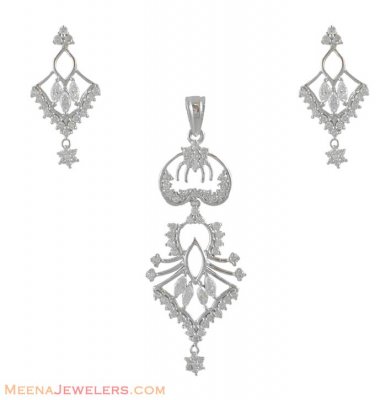 White Gold Pendant Set With Signity  ( White Gold Pendant Sets )