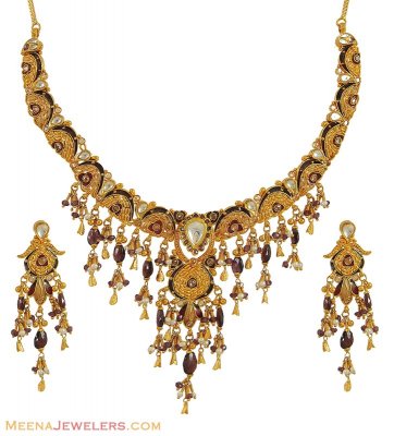 22k Meenakari Kundan Necklace Set ( Antique Necklace Sets )