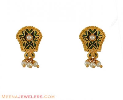 22K Gold Meenakari Earrings ( 22Kt Gold Fancy Earrings )