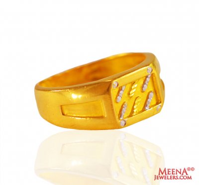 22K Gold Two Tone Mens Ring  ( Mens Gold Ring )