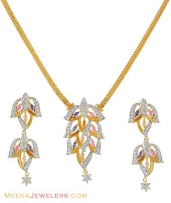 Gold Signity Necklace Set ( Gold Designer Sets )