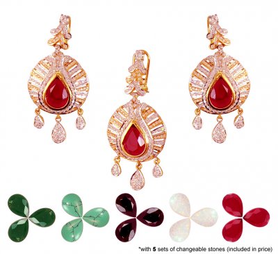 22k Designer Changeable Stones Set ( Precious Stone Pendant Sets )