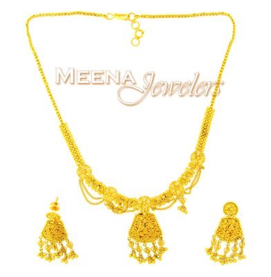 22K Yellow Gold Three Piece Necklace Set ( Light Sets )