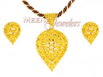 Filigree Pendant Set (22Kt Gold) ( Gold Pendant Sets )