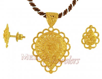 Filigree Pendant Set (22K Gold) ( Gold Pendant Sets )