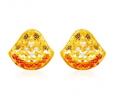 22karat Gold Three Tone Earrings ( 22 Kt Gold Tops )