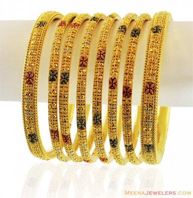 Multi Tone Bangles Set 22k 6 PC ( Set of Bangles )