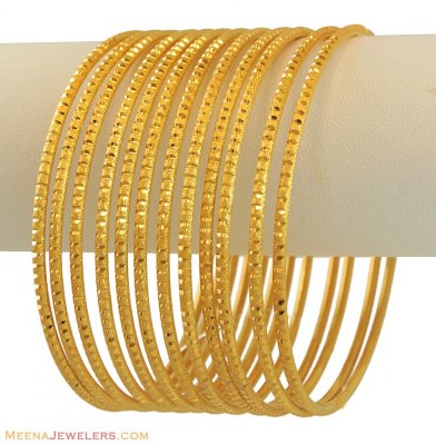 22K Gold Churi Set (12 Pcs) ( Set of Bangles )