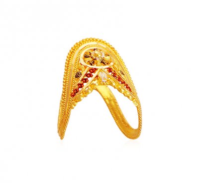 22K Traditional Three Tone Ring   ( Ladies Gold Ring )