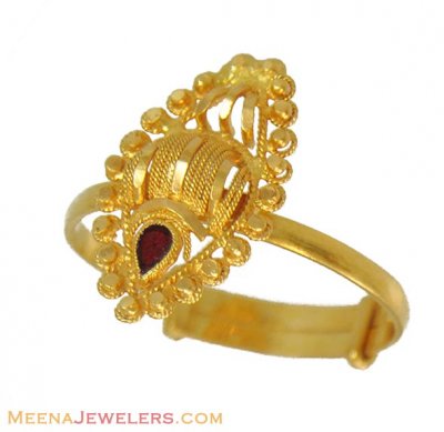 22Kt Gold MeenaKari Ring ( Ladies Gold Ring )