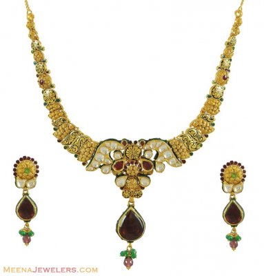 22k Designer Kundan Necklace Set ( Antique Necklace Sets )