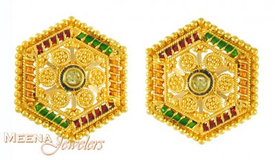 22Kt Earrings with enamel and CZ ( 22 Kt Gold Tops )