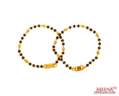 22Kt Gold Blk Beads Baby Bracelets ( Black Bead Bracelets )