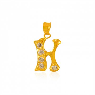 22K Gold Pendant with Initial (H) ( Initial Pendants )