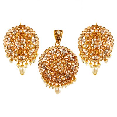 22K Gold Pearl Pendant Set ( Fancy Pendant Set )