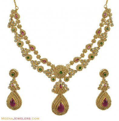 22K Designer Polki Diamond Set ( Diamond Necklace Sets )