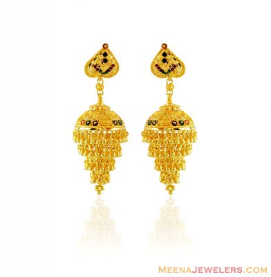 22k Meenakari Chandelier Earrings ( 22Kt Gold Fancy Earrings )