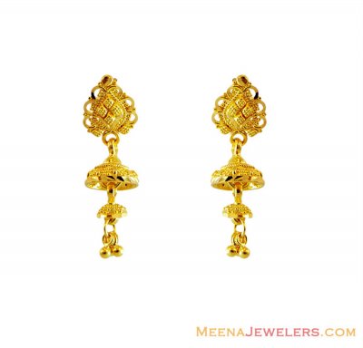 22K Jhumki Filigree Earrings ( 22Kt Gold Fancy Earrings )