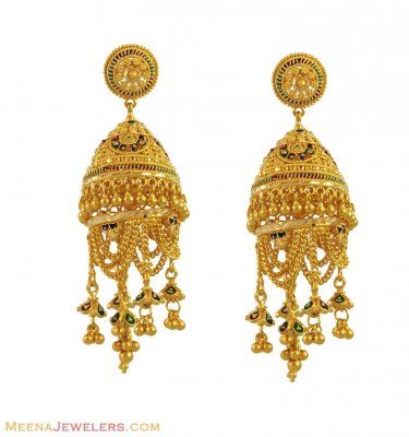 22k Meenakari Chandelier Earrings ( 22Kt Gold Fancy Earrings )