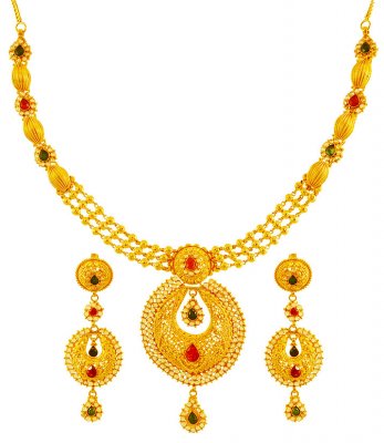 22K Precious Stones Chand Bali Set ( Gold Designer Sets )