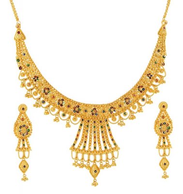 22K Meenakari Necklace Set ( 22 Kt Gold Sets )