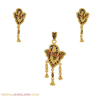 Fancy Peacock Pendant Set (22K) ( Gold Pendant Sets )