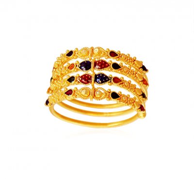 Designer Meenakari Wavy Band 22k  ( Ladies Gold Ring )