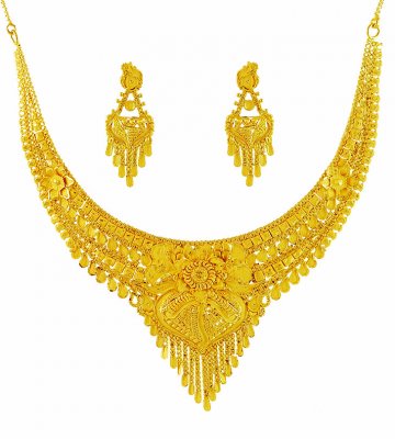 22K Gold Necklace Earring Set ( 22 Kt Gold Sets )