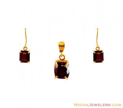 22K Garnet Pendant Set ( Precious Stone Pendant Sets )