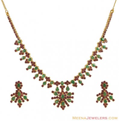 Ruby, Emerald Necklace Set (Gold) - StPs10040 - 22K Gold Necklace and ...