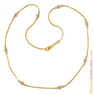 Three Tone Ball Chains (18 Inches Customized) ( 22Kt Gold Fancy Chains )