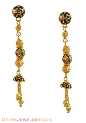 22k Fancy Gold Long Earrings ( 22Kt Gold Fancy Earrings )