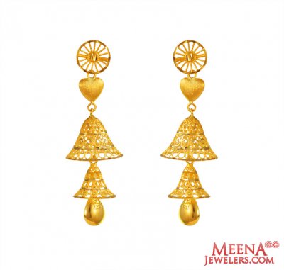 22k Gold Light Constructed Earrings ( 22Kt Gold Fancy Earrings )