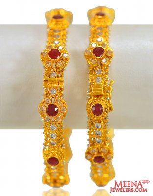 Designer 22K Ruby Bangles (2 PC) ( Precious Stone Bangles )