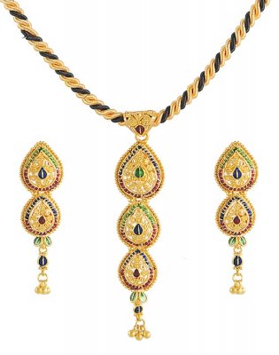 MeenaKari Pendant and Earrings Set ( Gold Pendant Sets )