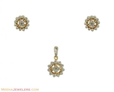 18k Diamond Pendant Earrings Set ( Diamond Pendant Sets )