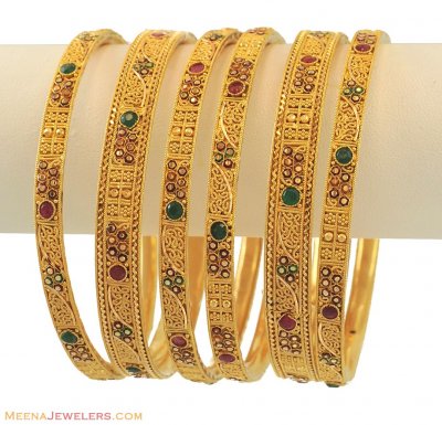 22k Antique Bangles Set (6 pcs) ( Set of Bangles )