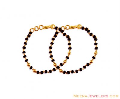 22k Gold Baby Maniya (2PC) ( Black Bead Bracelets )