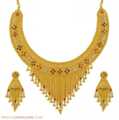 22K Tricolor Bridal Necklace Set ( Bridal Necklace Sets )