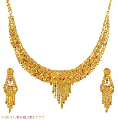 22k Necklace Set (Tricolor) ( 22 Kt Gold Sets )