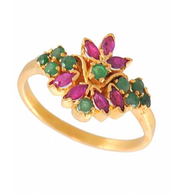 Gold Ring with Emerald and Ruby ( Ladies Rings with Precious Stones )