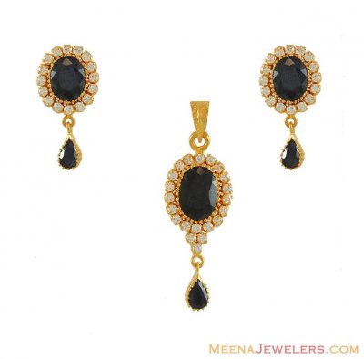 22k Sapphire Pendant Set with cz ( Precious Stone Pendant Sets )