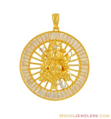 22k Fancy Ganesh Pendant With CZ ( Ganesh, Laxmi and other God Pendants )