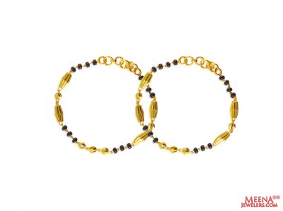 22k Gold Kids Mania 2pc ( Black Bead Bracelets )